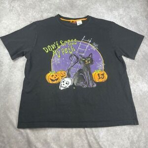 Vtg 90s Y2K Halloween Graphic T Shirt L/XL Glitter Black Cat Pumpkins Spooky Tee